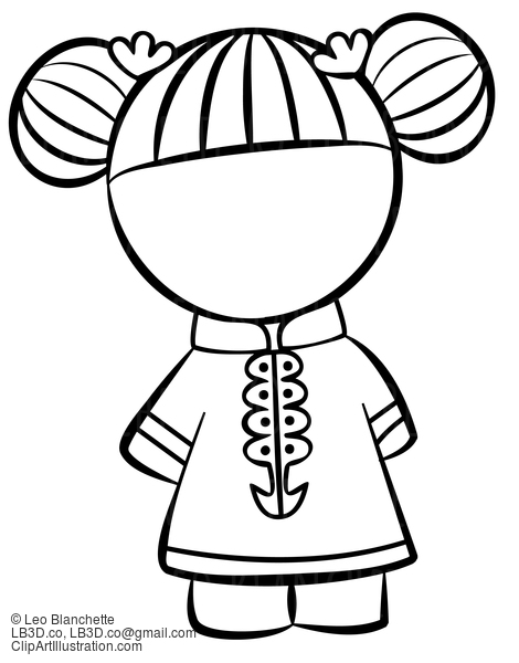 Line Drawing Of Little Chinese Girl Character #23749