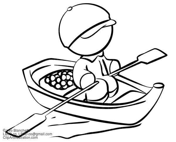 Line Drawing Of Fisherman With Boat And Food #23750