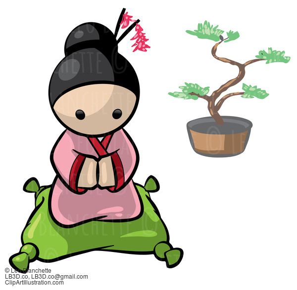 Japanese Woman With Banzai Tree Background #23752