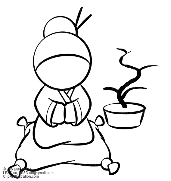 Line Drawing Of Japanese Woman Kneeling In Zen Something #23772