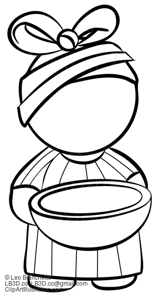 Line Drawing Of African Woman With Bowl #23774