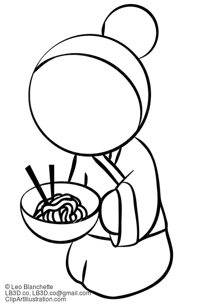 Line Drawing Of Japanese Woman With Noodles #23775