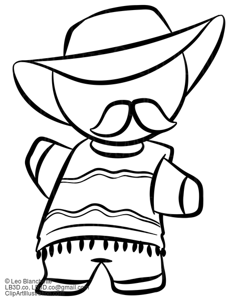 Line Drawing Of Cowboy Waving #23785