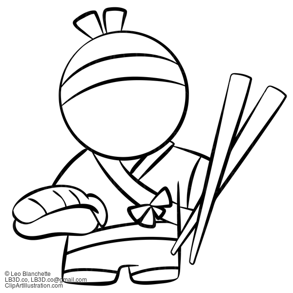 Line Drawing Of Sushi Chef #23809