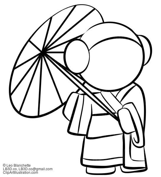 Line Drawing Of Cute Geisha #23812