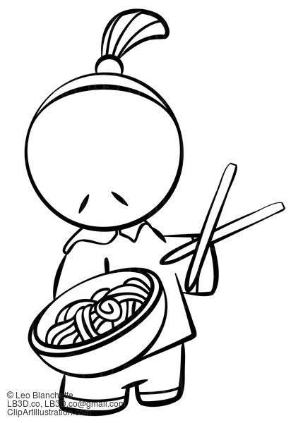 Line Drawing Of Chinese Chef With Noodles #23818