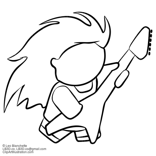 Line Drawing Of Hard Rocker With Guitar #23831