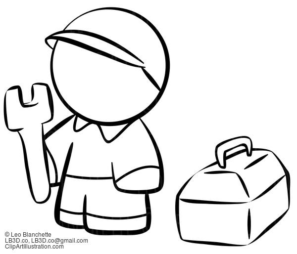 Line Drawing Of Contractor With Wrench #23836