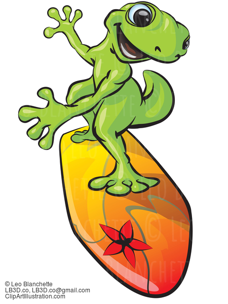 Gecko Character On A Surf Board #24461