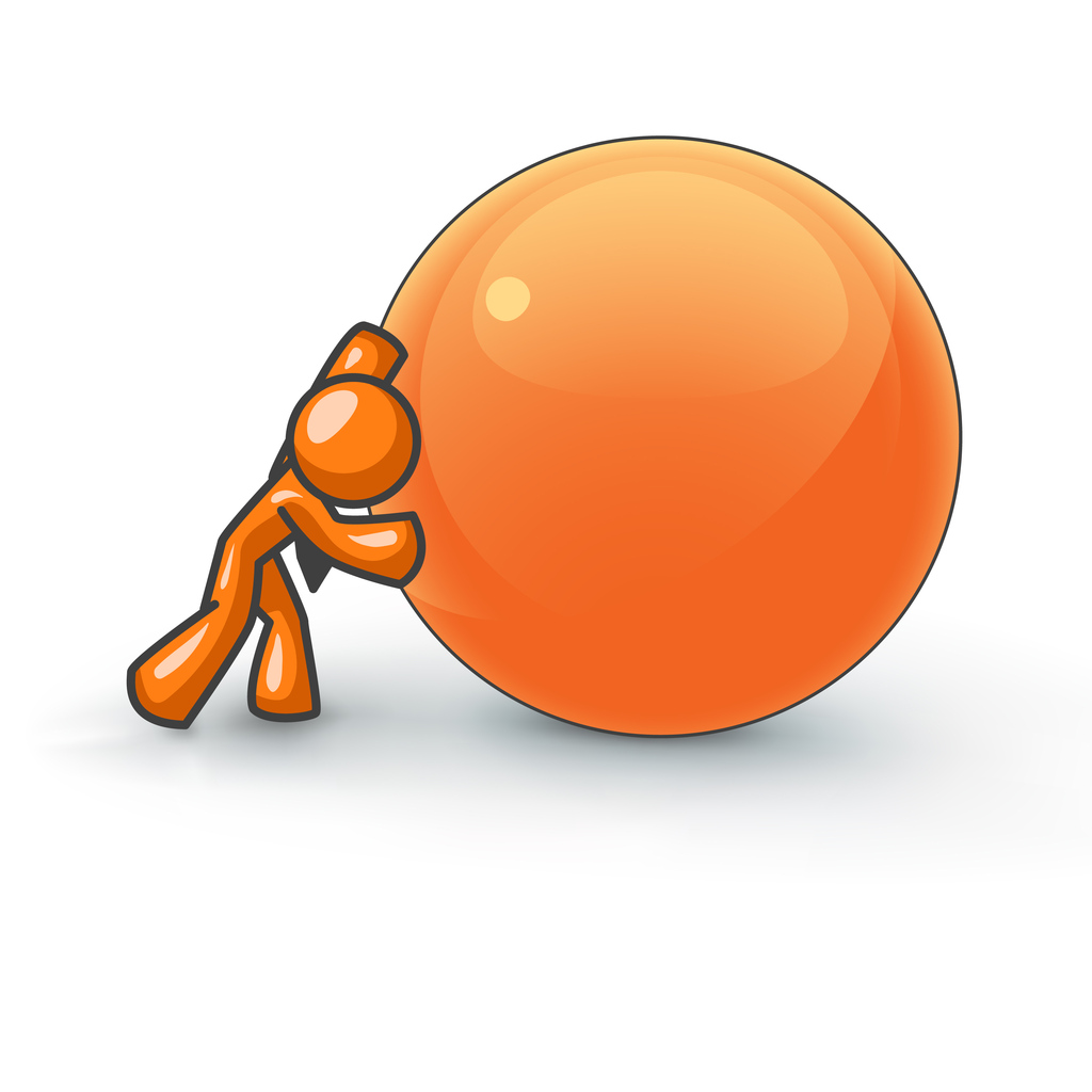 Orange Man Rolling a Large Ball