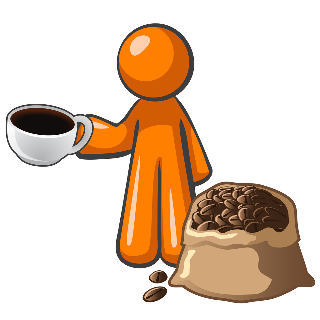 Orange Man with Coffee Cup and Coffee Bag
