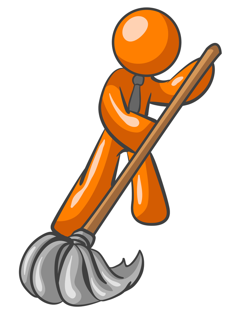 Orange Man Mopping Floor