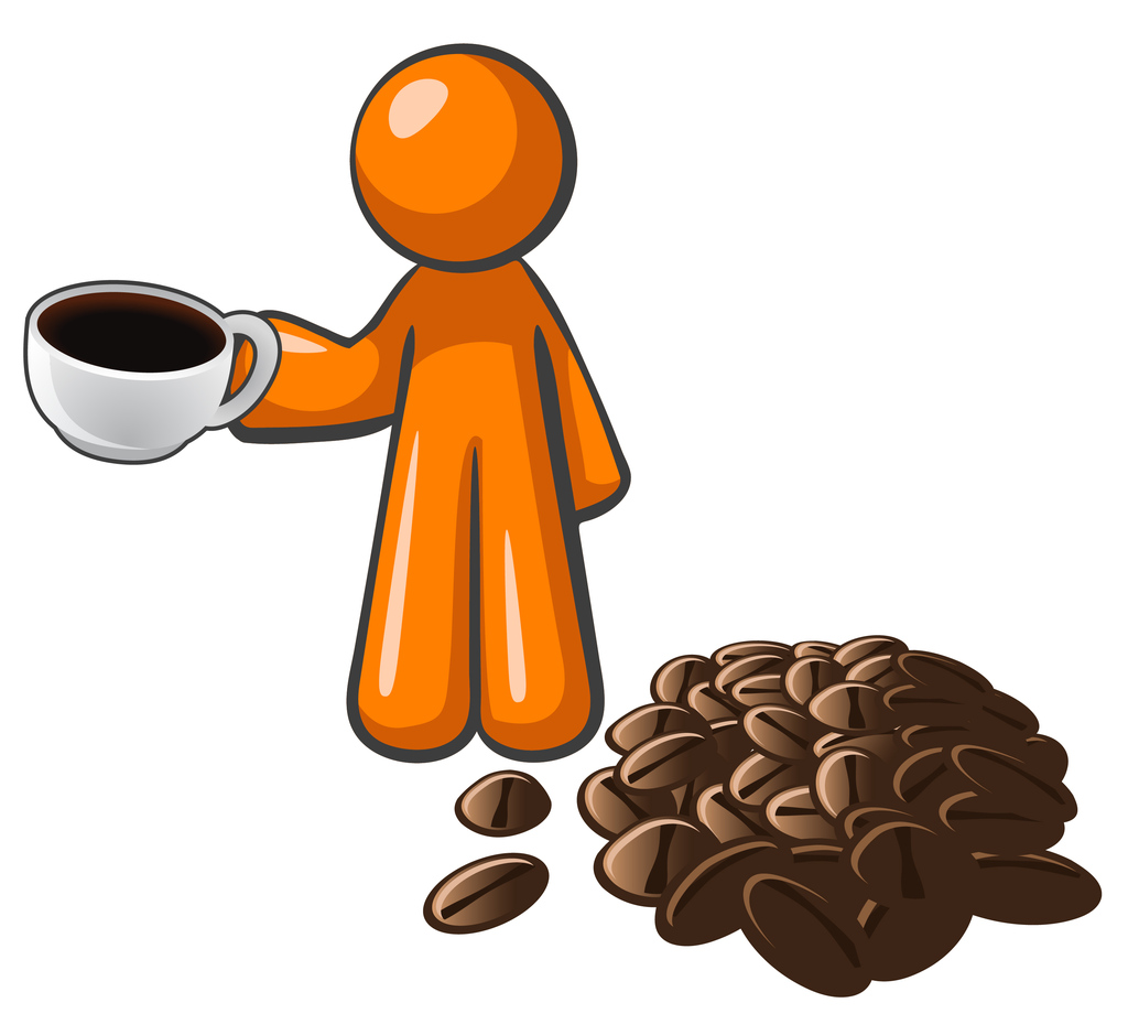 Orange Man with Coffee Cup and Coffee Beans