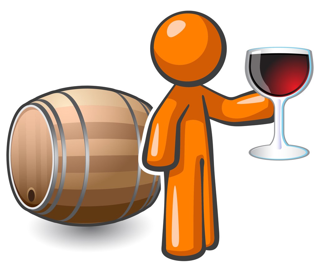 Orange Man Wine Cellar Keg and Glass of Wine