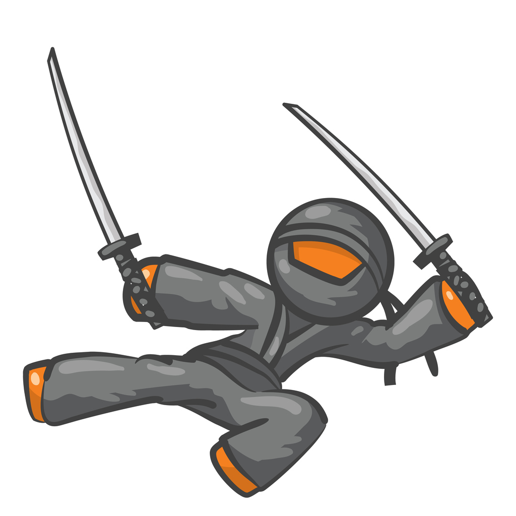 Orange Person Ninja Jumping with Swords