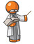 Orange Person Scientist Teaching from Large Book