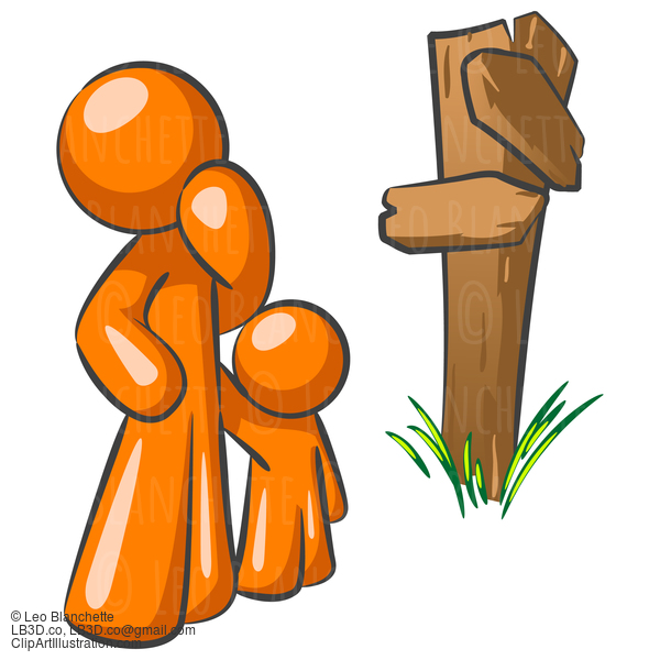 Orange Man And Toddler At Crossroads #24159