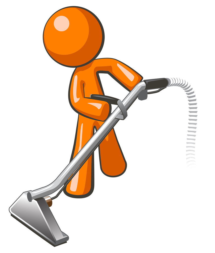 Orange Man with Steam Cleaner Carpet Wand