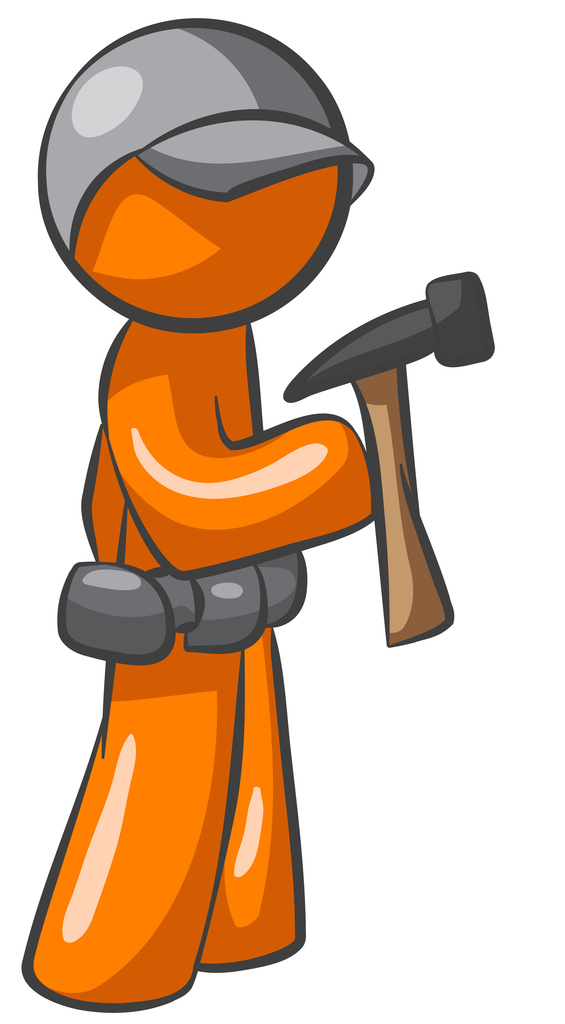 Orange Person contractor with hammer