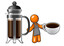 Orange Man with French Press and Coffee Cup