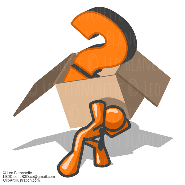 Orange Man Carrying Box With Question Mark #24241