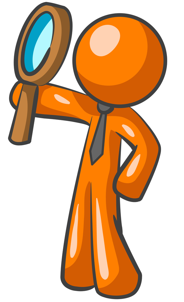 Orange Man Magnifying Glass Looking Up