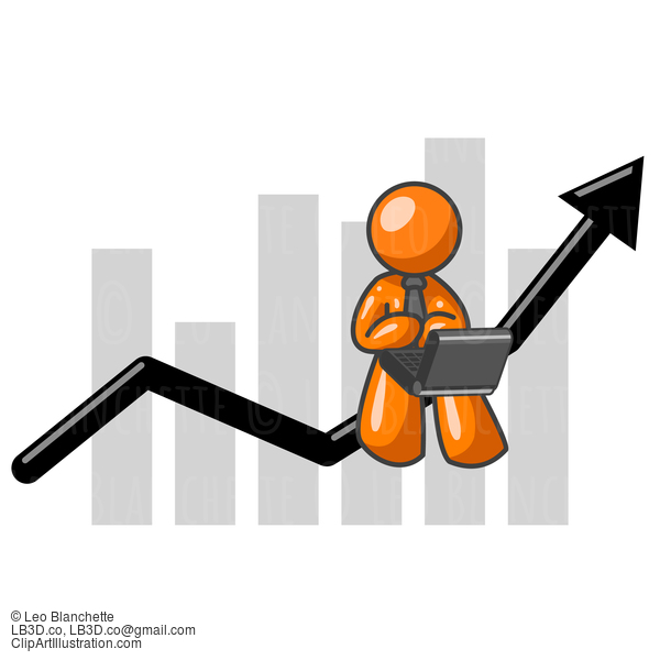 Orange Man Computer And Bar Graph #24255