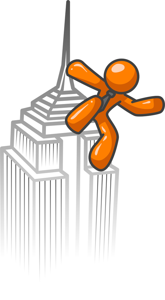 Orange Person Climbing Building