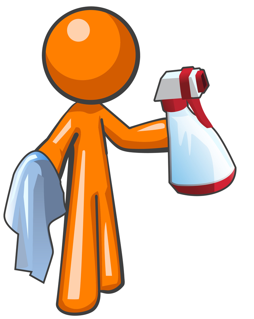 Orange Man Sanitation Worker Spray Bottle and Cloth