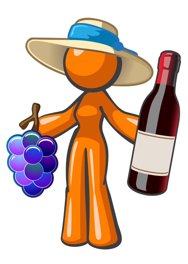 Orange Lady with Vintage Wine Grapes and Hat