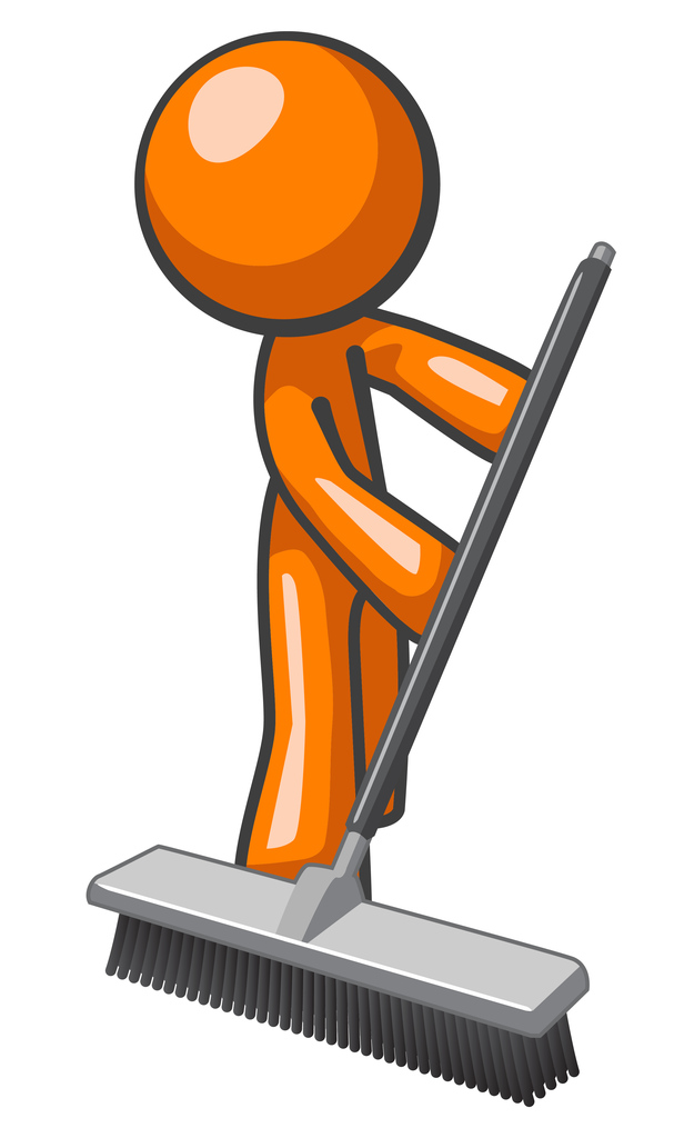 Orange Man Pushing a Broom, Sweeping