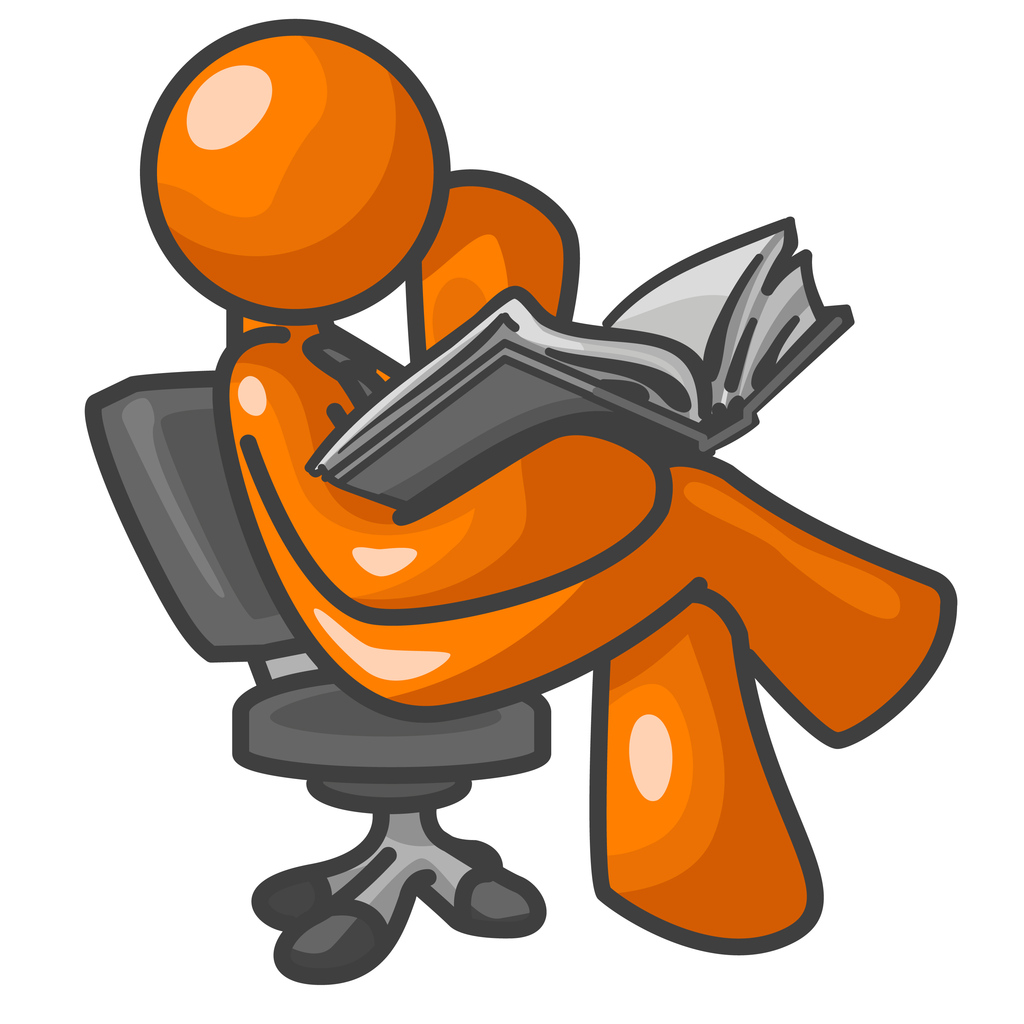 Orange Man Sitting Reading Side View