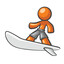 Orange Man surfing on a surf board.
