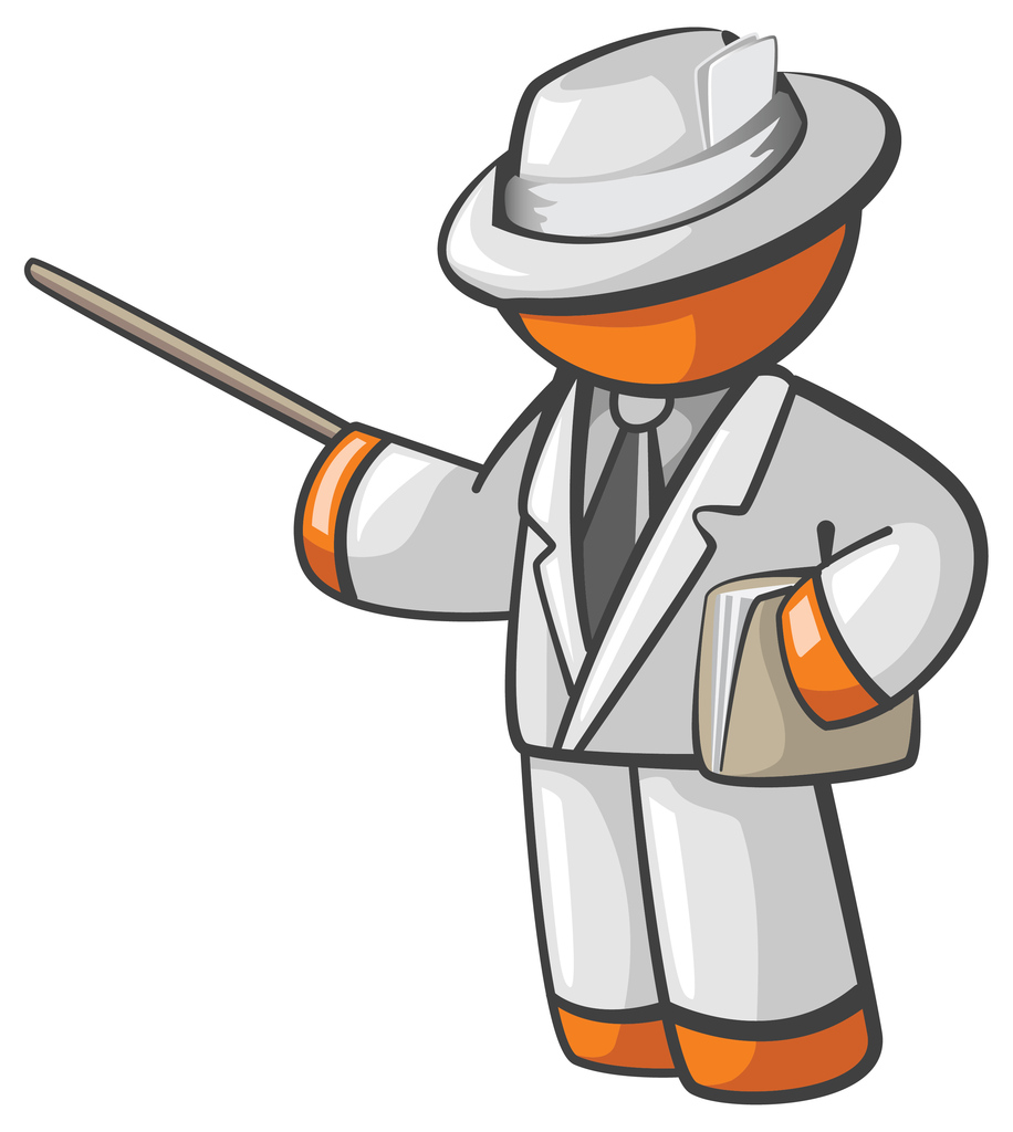 Orange Man Teacher Or Professor Giving Tutorial Seminar