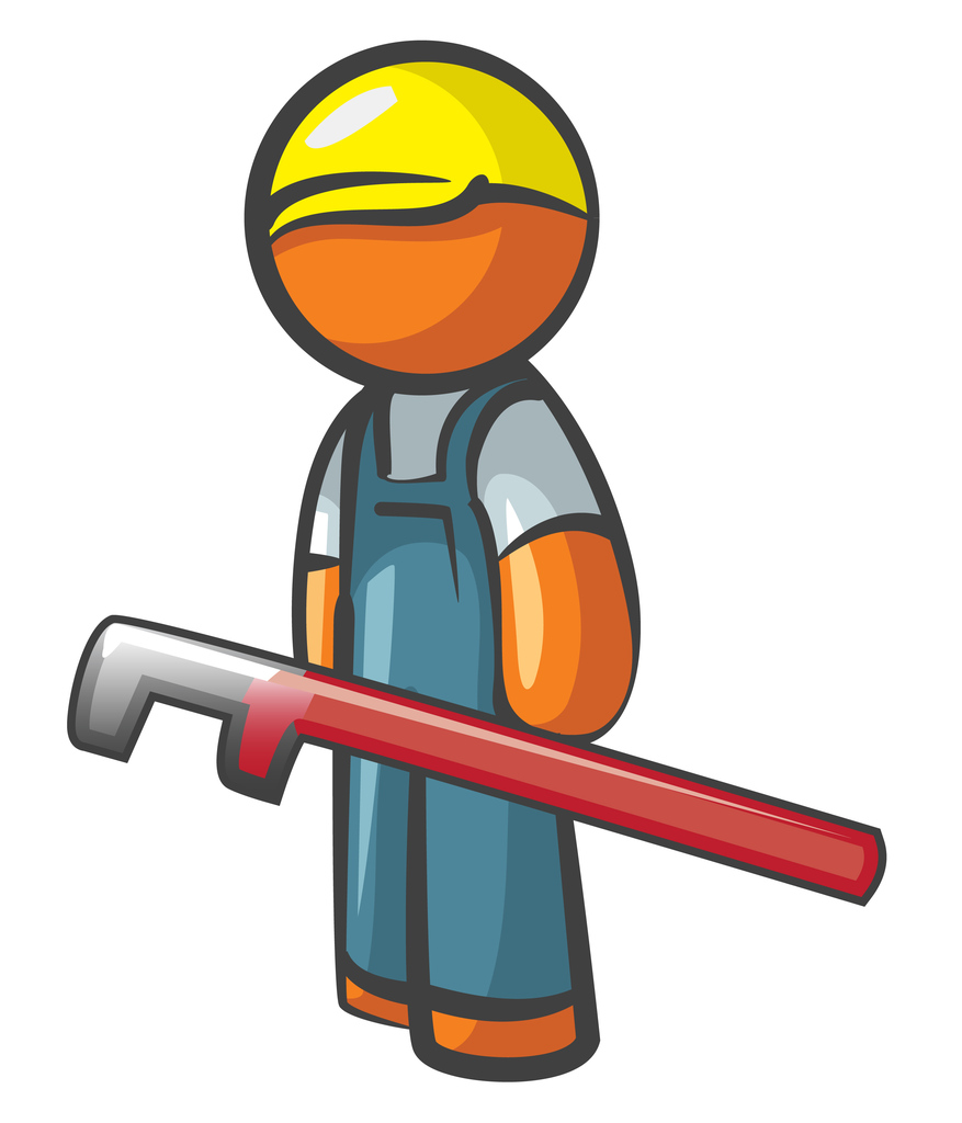 Orange Man Plumber with Pipe Wrench