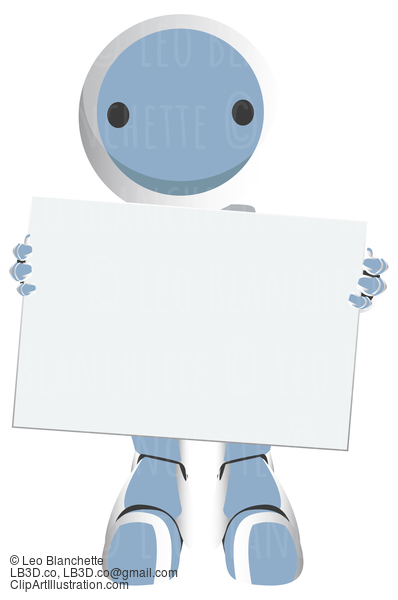 Blue Robot Holding Sign Like Giant Business Card #23861