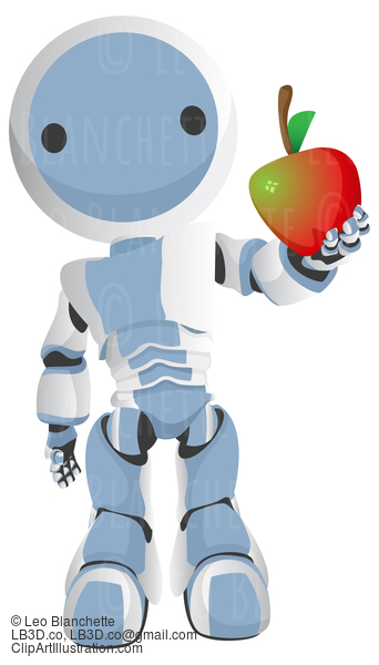 Blue Robot Holding Apple Out To Viewer #23863