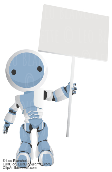 Blue Robot Holding Sign Above His Head #23864