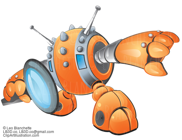 Orange Vector Robot Magnifying Glass #23674