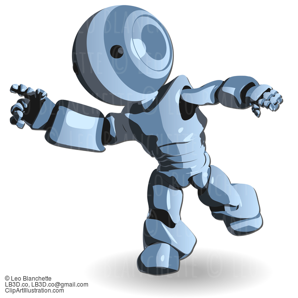 Glossy Blue Robot Running While Pointing #23675