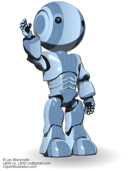 Glossy Blue Robot Raising His Hand #23677