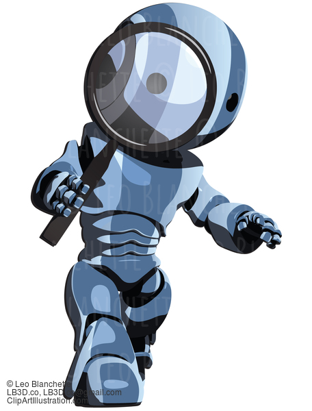 Glossy Blue Robot Looking Through Magnifying Glass #23678