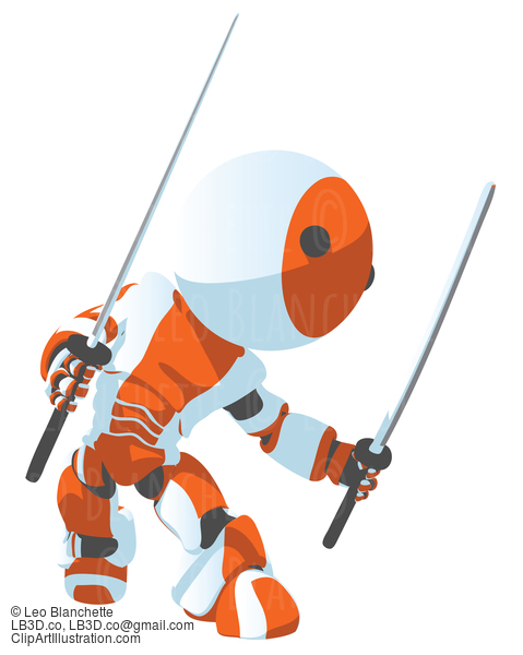 Toon Orange Robot Ninja Side Pose #23689