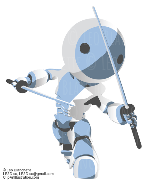 Blue Toon Robot Ninja With Katanas #23701