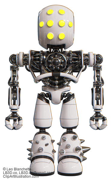 Cyborg Containing Round Head And Yellow Eyes Array And Heavy Upper Chest And No Chest Plating And Light Leg Exoshielding And Spike Foot Mod. White. Front View. #20530