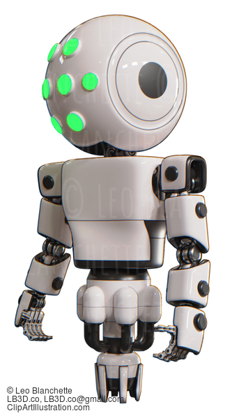 Bot Containing Round Head And Green Eyes Array And Light Chest Exoshielding And Prototype Exoplate Chest And Jet Propulsion. White. Standing Looking Right Restful Pose. #20544