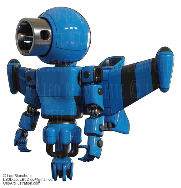 Robot Containing Cable Connector Head And Light Chest Exoshielding And Prototype Exoplate Chest And Stellar Jet Wing Rocket Pack And Jet Propulsion. Blue. Standing Looking Right Restful Pose. #20554