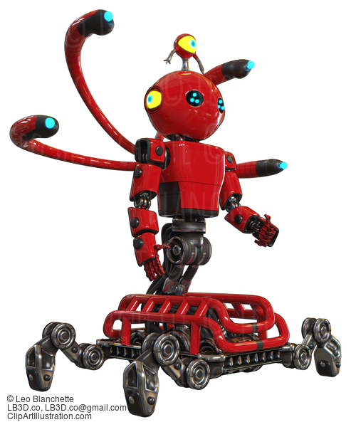 Droid Containing Oval Wide Head And Blue Led Eyes And Minibot Ornament And Light Chest Exoshielding And Prototype Exoplate Chest And Blue-Eye Cam Cable Tentacles And Insect Walker Legs. Red. #20561