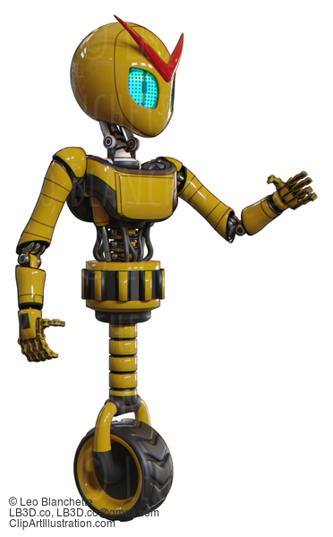 Automaton Containing Grey Alien Style Head And Blue Grate Eyes And Light Chest Exoshielding And Ultralight Chest Exosuit And Unicycle Wheel. Yellow. Interacting. #20568