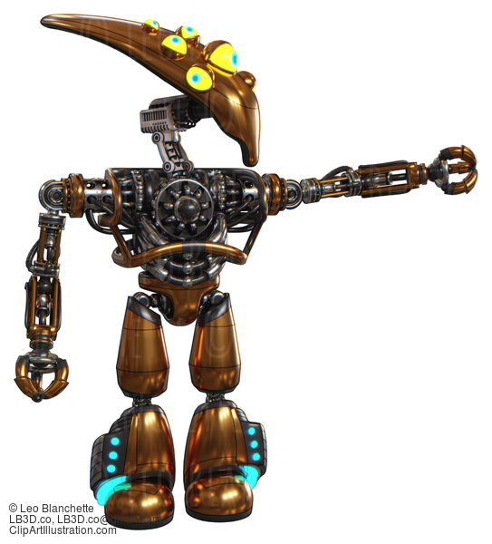 Droid Containing Flat Elongated Skull Head And Yellow Eyeball Array And Heavy Upper Chest And No Chest Plating And Light Leg Exoshielding And Megneto-Hovers Foot Mod. Copper. #20570